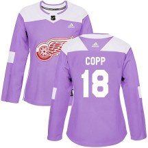Women's Adidas Detroit Red Wings Andrew Copp Purple Hockey Fights Cancer Practice Jersey - Authentic