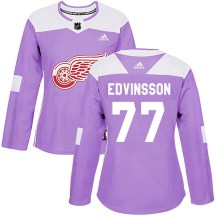 Women's Adidas Detroit Red Wings Simon Edvinsson Purple Hockey Fights Cancer Practice Jersey - Authentic