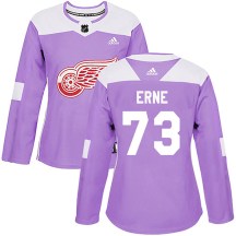 Women's Adidas Detroit Red Wings Adam Erne Purple Hockey Fights Cancer Practice Jersey - Authentic