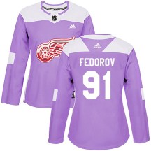 Women's Adidas Detroit Red Wings Sergei Fedorov Purple Hockey Fights Cancer Practice Jersey - Authentic