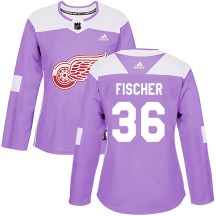 Women's Adidas Detroit Red Wings Christian Fischer Purple Hockey Fights Cancer Practice Jersey - Authentic