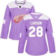 Women's Adidas Detroit Red Wings Reed Larson Purple Hockey Fights Cancer Practice Jersey - Authentic