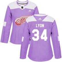 Women's Adidas Detroit Red Wings Alex Lyon Purple Hockey Fights Cancer Practice Jersey - Authentic