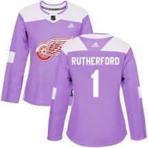 Women's Adidas Detroit Red Wings Jim Rutherford Purple Hockey Fights Cancer Practice Jersey - Authentic