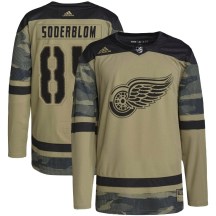 Youth Adidas Detroit Red Wings Elmer Soderblom Camo Military Appreciation Practice Jersey - Authentic