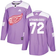 Youth Adidas Detroit Red Wings Andreas Athanasiou Purple Hockey Fights Cancer Practice Jersey - Authentic
