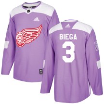Youth Adidas Detroit Red Wings Alex Biega Purple Hockey Fights Cancer Practice Jersey - Authentic