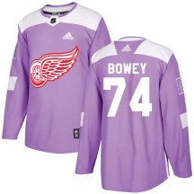 Youth Adidas Detroit Red Wings Madison Bowey Purple Hockey Fights Cancer Practice Jersey - Authentic