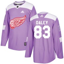 Youth Adidas Detroit Red Wings Trevor Daley Purple Hockey Fights Cancer Practice Jersey - Authentic