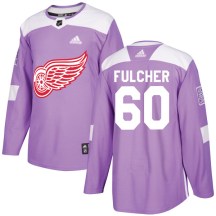 Youth Adidas Detroit Red Wings Kaden Fulcher Purple Hockey Fights Cancer Practice Jersey - Authentic