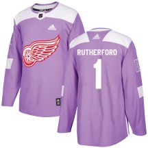 Youth Adidas Detroit Red Wings Jim Rutherford Purple Hockey Fights Cancer Practice Jersey - Authentic