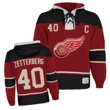 Youth Detroit Red Wings Henrik Zetterberg Red Old Time Hockey Sawyer Hooded Sweatshirt - Authentic