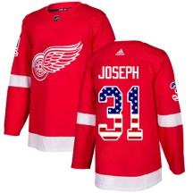 Men's Adidas Detroit Red Wings Curtis Joseph Red USA Flag Fashion Jersey - Authentic
