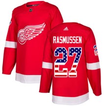 Men's Adidas Detroit Red Wings Michael Rasmussen Red USA Flag Fashion Jersey - Authentic