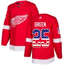 Men's Adidas Detroit Red Wings Mike Green Green Red USA Flag Fashion Jersey - Authentic
