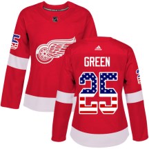Women's Adidas Detroit Red Wings Mike Green Green Red USA Flag Fashion Jersey - Authentic