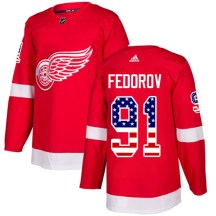 Men's Adidas Detroit Red Wings Sergei Fedorov Red USA Flag Fashion Jersey - Authentic