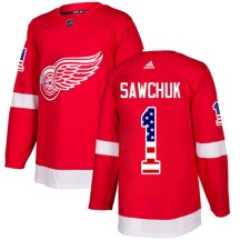 Men's Adidas Detroit Red Wings Terry Sawchuk Red USA Flag Fashion Jersey - Authentic