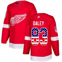 Men's Adidas Detroit Red Wings Trevor Daley Red USA Flag Fashion Jersey - Authentic
