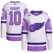Youth Adidas Detroit Red Wings Ron Duguay White/Purple Hockey Fights Cancer Primegreen Jersey - Authentic Youth Adidas Detroit Red Wings Ron Duguay White/Purple Hockey Fights Cancer Primegreen Jersey - Authentic