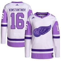 Men's Adidas Detroit Red Wings Vladimir Konstantinov White/Purple Hockey Fights Cancer Primegreen Jersey - Authentic Men's Adidas Detroit Red Wings Vladimir Konstantinov White/Purple Hockey Fights Cancer Primegreen Jersey - Authentic