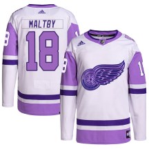 Men's Adidas Detroit Red Wings Kirk Maltby White/Purple Hockey Fights Cancer Primegreen Jersey - Authentic Men's Adidas Detroit Red Wings Kirk Maltby White/Purple Hockey Fights Cancer Primegreen Jersey - Authentic
