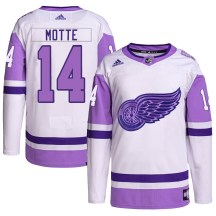 Men's Adidas Detroit Red Wings Tyler Motte White/Purple Hockey Fights Cancer Primegreen Jersey - Authentic Men's Adidas Detroit Red Wings Tyler Motte White/Purple Hockey Fights Cancer Primegreen Jersey - Authentic