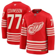 Men's Fanatics Detroit Red Wings Simon Edvinsson Red Centennial Jersey - Premium Men's Fanatics Detroit Red Wings Simon Edvinsson Red Centennial Jersey - Premium