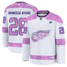 Men's Fanatics Detroit Red Wings Michael Brandsegg-Nyg&aring;rd White Michael Brandsegg-Nygard 2024 Hockey Fights Cancer Practice Jersey - Premium