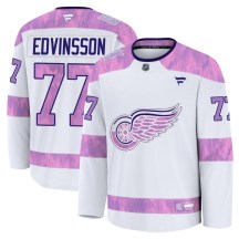 Men's Fanatics Detroit Red Wings Simon Edvinsson White 2024 Hockey Fights Cancer Practice Jersey - Premium Men's Fanatics Detroit Red Wings Simon Edvinsson White 2024 Hockey Fights Cancer Practice Jersey - Premium