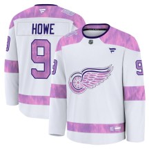 Men's Fanatics Detroit Red Wings Gordie Howe White 2024 Hockey Fights Cancer Practice Jersey - Premium